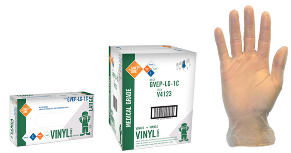 Powder Free Medical Grade Vinyl Gloves - GVEP-(SIZE)-1C - 100/BX 10BX/CS