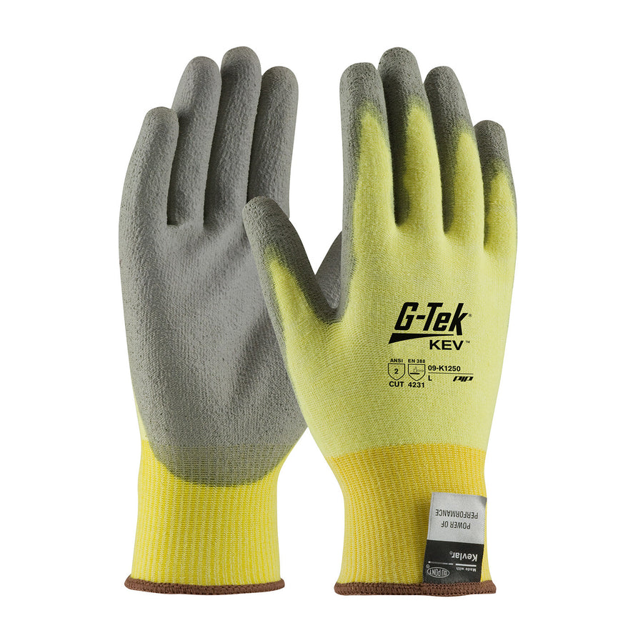 Seamless Knit DuPont Kevlar / Elastane Glove with Polyurethane Coated Flat Grip on Palm & Fingers G-Tek KEV
