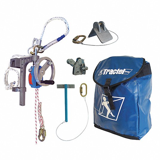 TRACTEL Descent Device System E, CSA, Capacity 500 lb, Blue, Rope 300 ft/3/8 in dia, Kernmantle/Steel