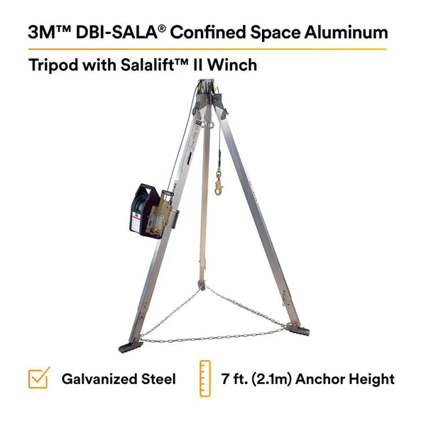 3M DBI-SALA Confined Space Aluminum Tripod with Winch 8301080, 7 ft Tripod, 60 ft (18.288 m) Galvanized Cable