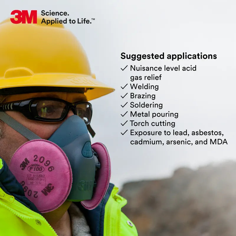 3M Particulate Filter, 2096, P100, with nuisance level acid gas relief, 50 pairs/case - 3M