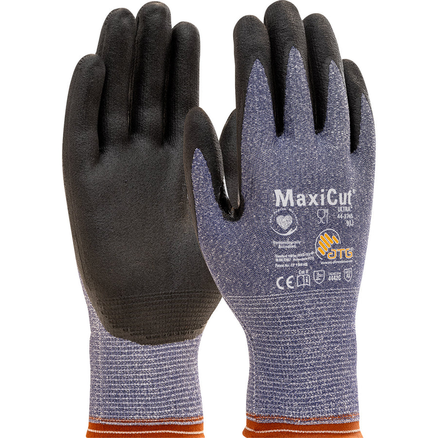 Seamless Knit Engineered Yarn Glove with Premium Nitrile Coated MicroFoam Grip on Palm & Fingers - Touchscreen Compatible MaxiCut Ultra