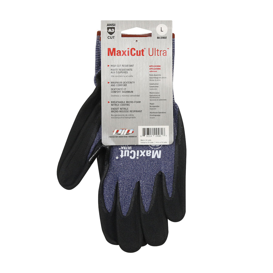 Seamless Knit Engineered Yarn Glove with Premium Nitrile Coated MicroFoam Grip on Palm & Fingers - Tagged MaxiCut Ultra