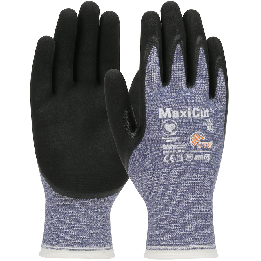 Seamless Knit Engineered Yarn Glove with Nitrile Coated MicroFoam Grip on Palm & Fingers MaxiCut Oil