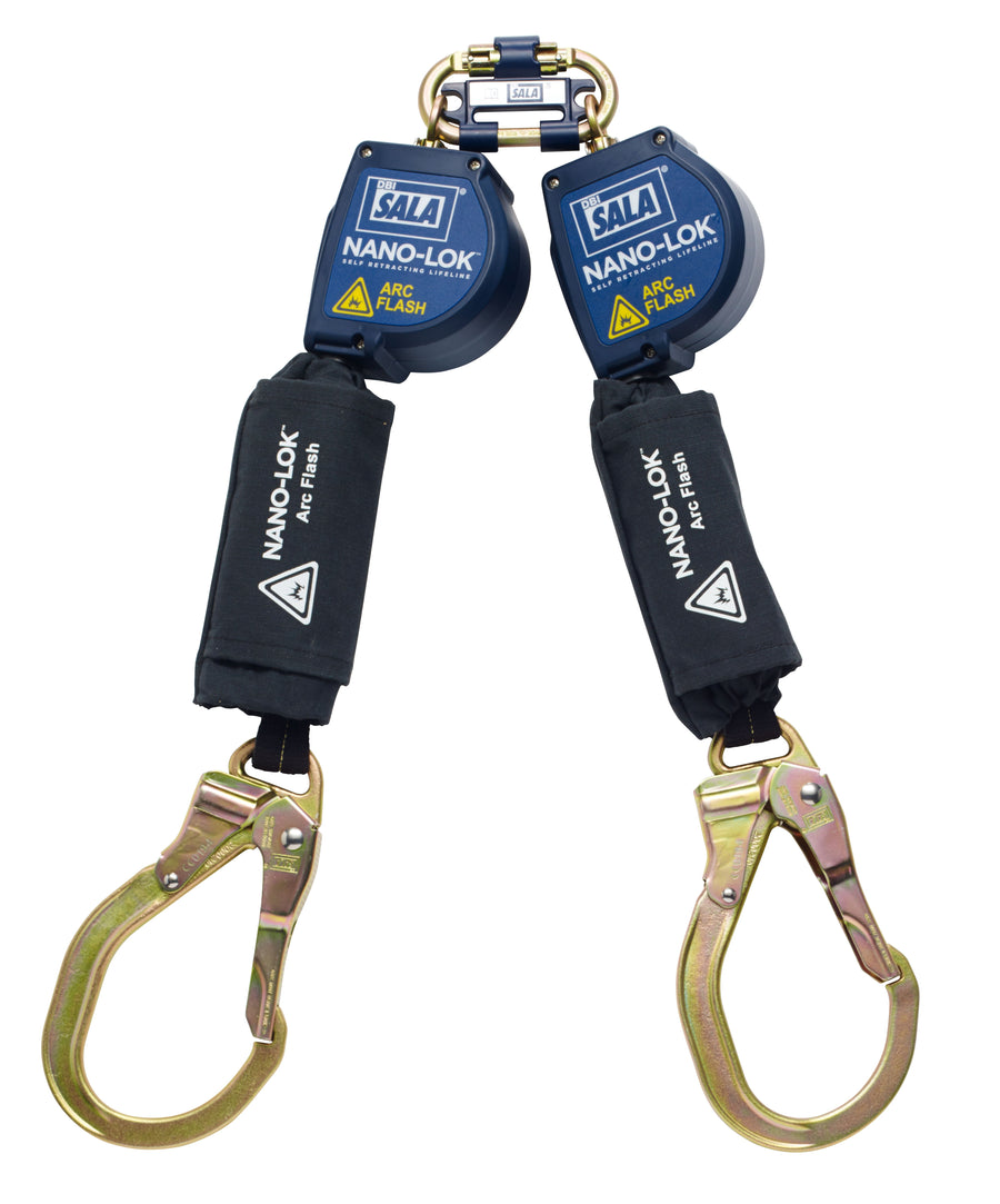 3M DBI-SALA Nano-Lok Arc Flash Self Retracting Lifeline, 3101552, web, twin-leg, quick connect, 8 ft (2.4 m) web