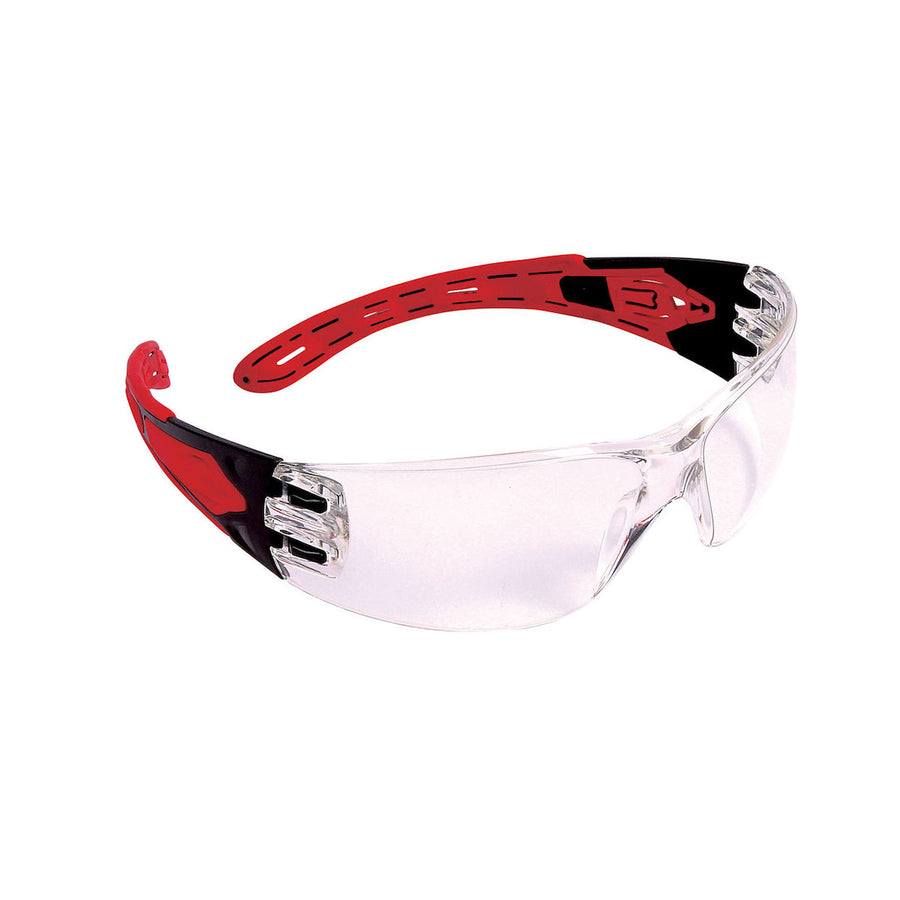 PIP Dynamic Volcano - Rimless Safety Glasses with Red Temples, Clear Lens and 4A Coating