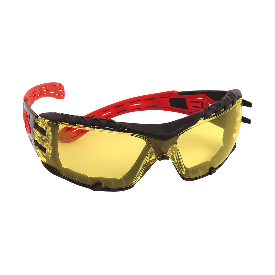 PIP Dynamic Volcano Plus - Rimless Safety Glasses with Red Temples, Amber Lens, Foam Padding and 4A Coating