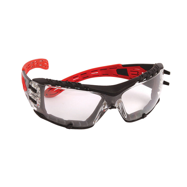 PIP Dynamic Volcano Plus - Rimless Safety Glasses with Red Temples, Clear Lens, Foam Padding and 4A Coating