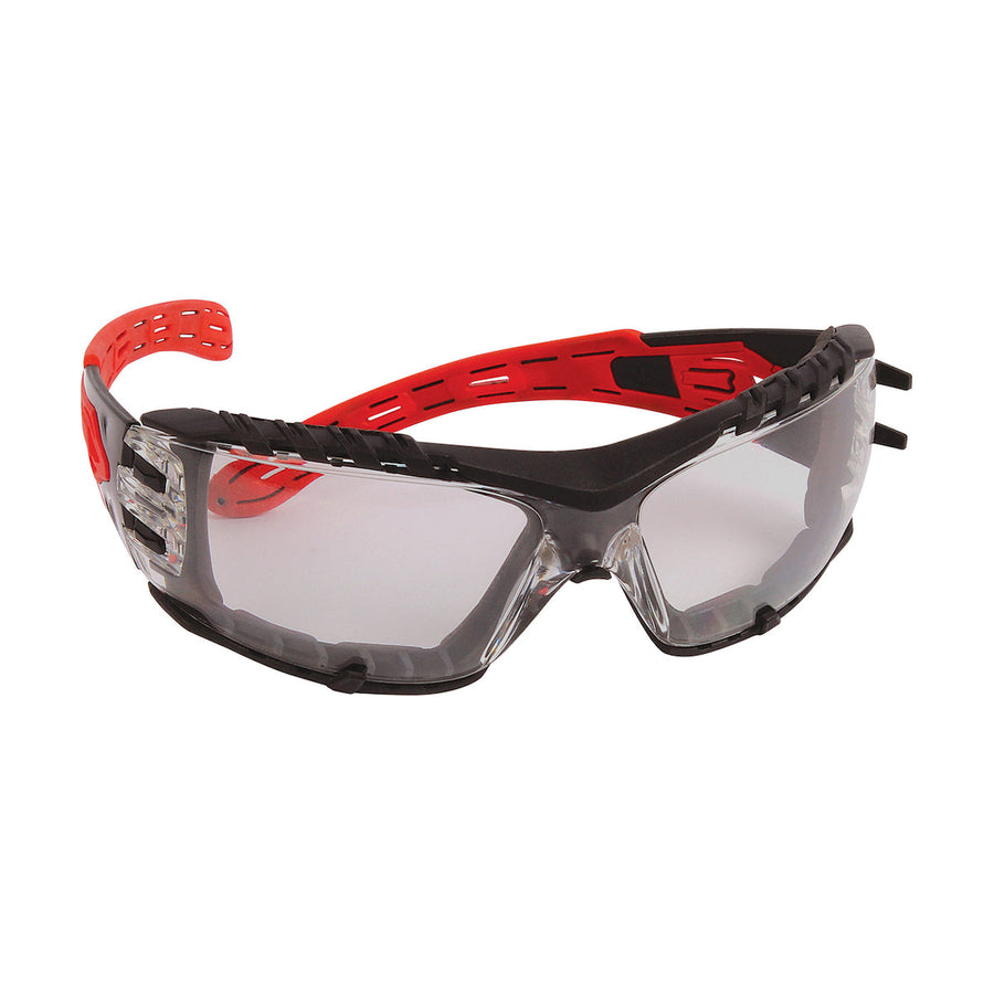 PIP Dynamic Volcano Plus - Rimless Safety Glasses with Red Temples, Indoor Outdoor Lens, Foam Padding and 4A Coating