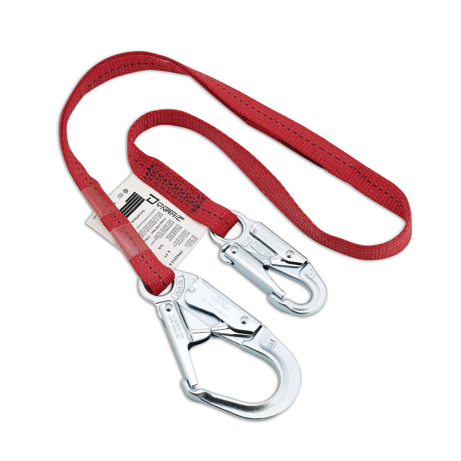 Dynamic - Polyester Webbing Single-Leg Fixed Lanyard with Snap Hook and Rebar Hook - 1"