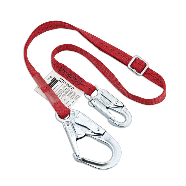 Dynamic - Polyester Webbing Single-Leg Adjustable Lanyard with Snap Hook and Rebar Hook - 1"