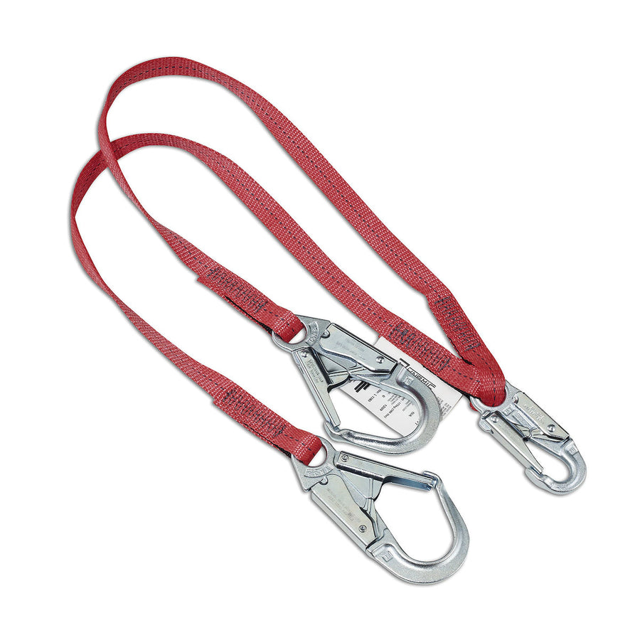 Dynamic - Polyester Webbing Double-Leg Fixed "Y" Lanyard with Snap Hook and Rebar Hook - 1"