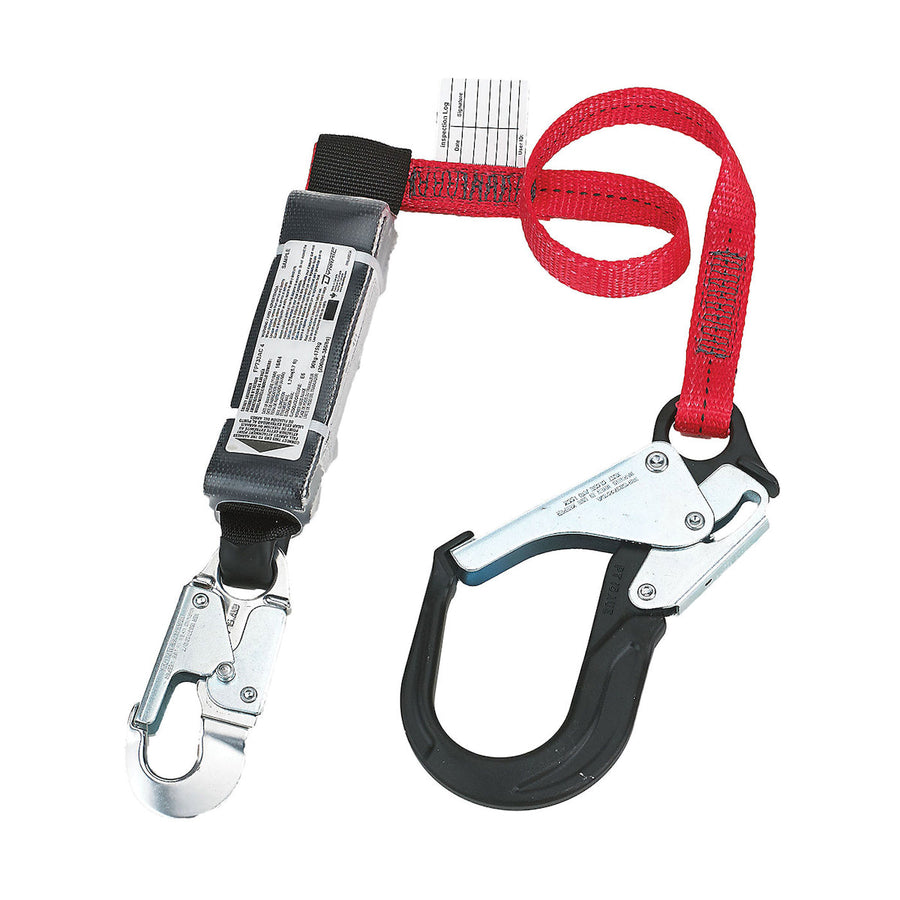 Dynamic Dyna-ONE - Polyester Single-Leg Fixed Lanyard with Energy Absorber amd Aluminum Snap Hook and Scaffold Hook Connectors - 1"