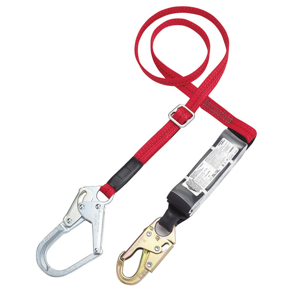 Dynamic - Polyester Single-Leg Ajustable Lanyard With Energy Absorber, Snap Hook and Rebar Hook Connectors - 1"