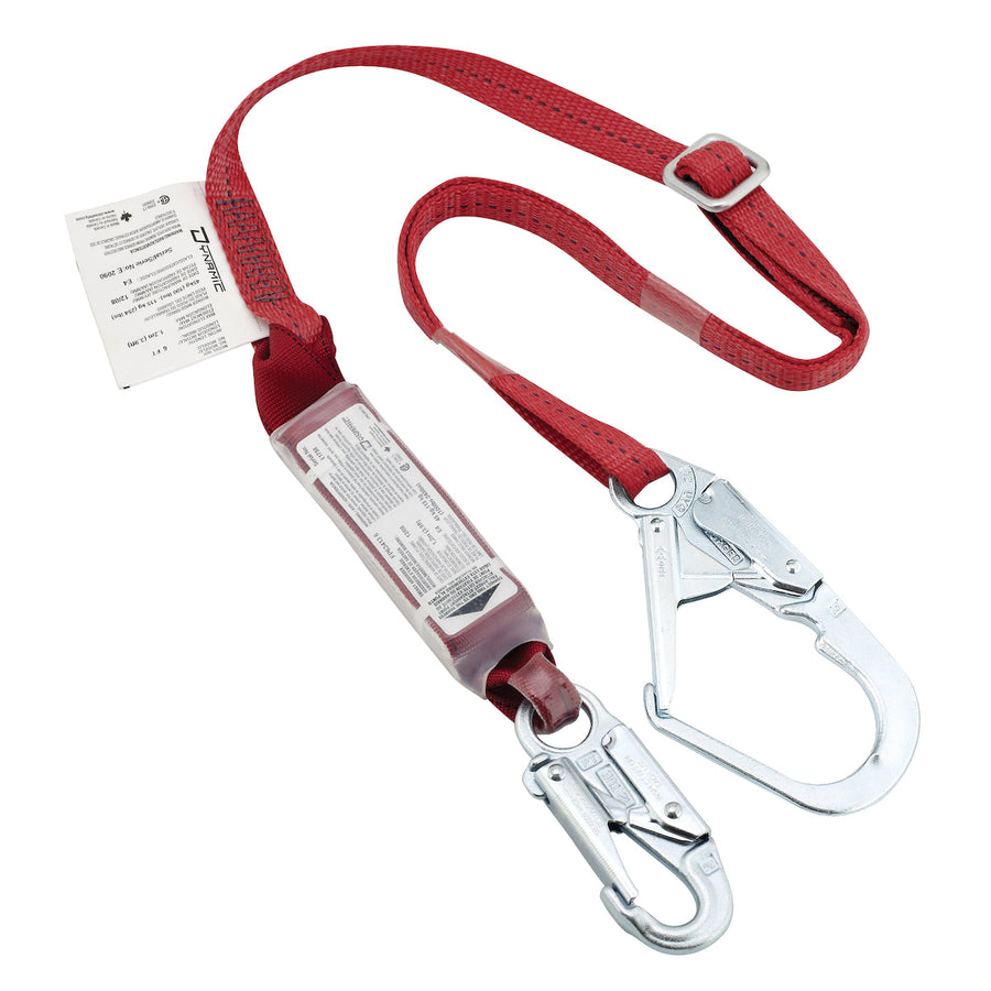 Dynamic - Polyester Single-Leg ajustable Lanyard with Energy Absorber, Snap Hook and Scaffold Hook Connectors - 1"