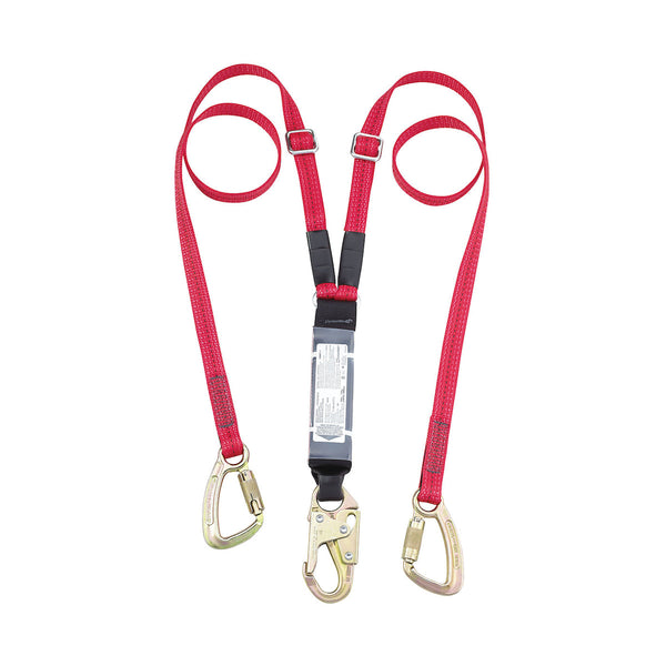 Dynamic Dyna-ONE - Polyester Double-Leg Fixed Y-Lanyard with Energy Absorber, Snap Hook and Two Rebar Connectors - 1"