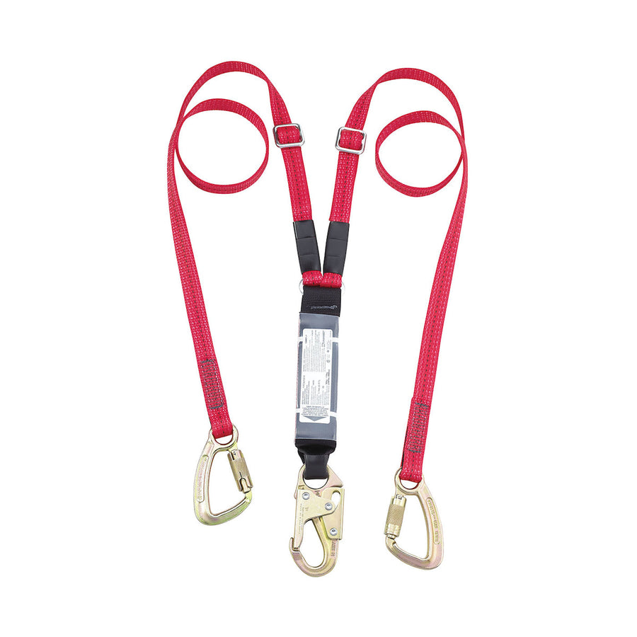 Dynamic Dyna-ONE - Polyester Double-Leg Fixed Y-Lanyard with Energy Absorber, Snap Hook and Two Rebar Connectors - 1"