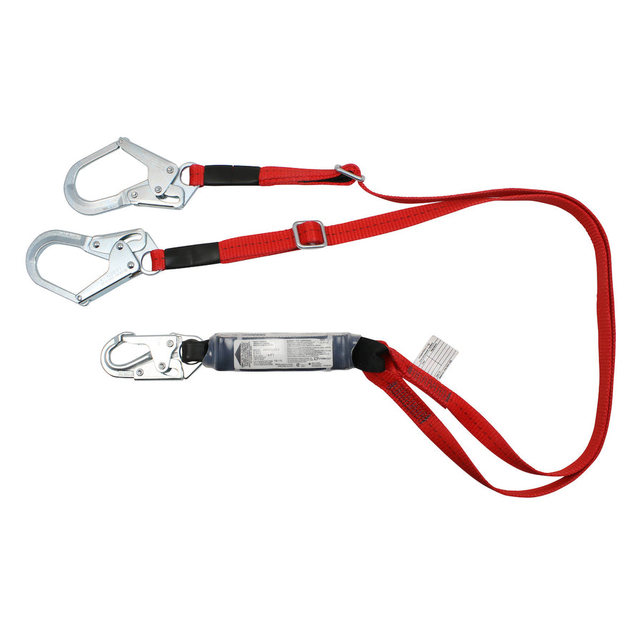 Dynamic - Polyester Double-Leg Adjustable Y-Lanyard with Energy Absorber, Snap Hook and Two Rebar Hook Connectors - 1"