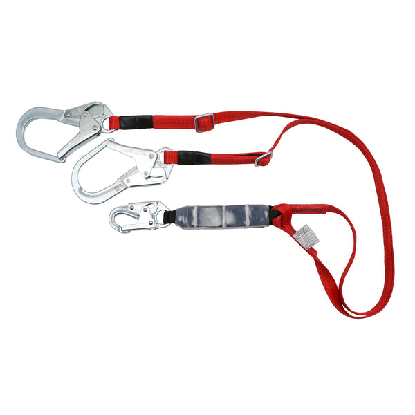 Dynamic - Polyester Double-Leg Adjustable Y-Lanyard with Energy Absorber, Snap Hook and Two Scaffold Hook Connectors - 1"