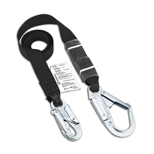 Dynamic Dyna-ONE - Polyester Fixed Single-Leg Lanyard with Energy Absorber, Snap Hook and Rebar Hook Connectors - 1.75" wide webbing