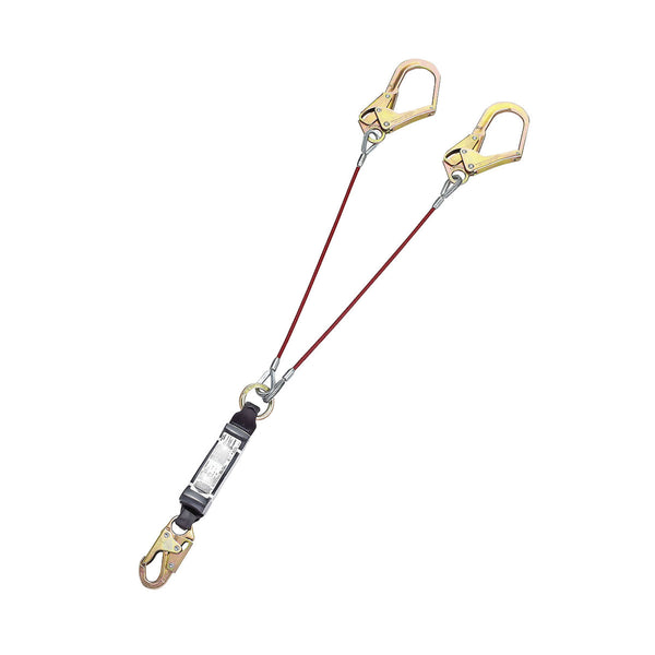 Dynamic Dyna-ONE - Steel Cable Double-Leg Fixed Y-Lanyard with Energy Absorbe, Snap Hook and Two Scaffold Hook Connectors - 1/4"