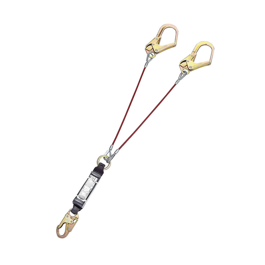 Dynamic Dyna-ONE - Steel Cable Double-Leg Fixed Y-Lanyard with Energy Absorbe, Snap Hook and Two Scaffold Hook Connectors - 1/4"