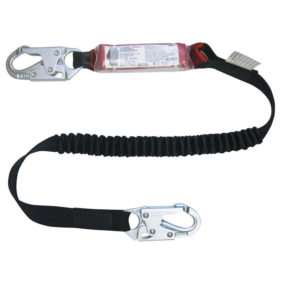 Dynamic - Polyester Single-Leg Stretch Lanyard with Energy Absorber with one Snap Hook and one Large Hook Connectors