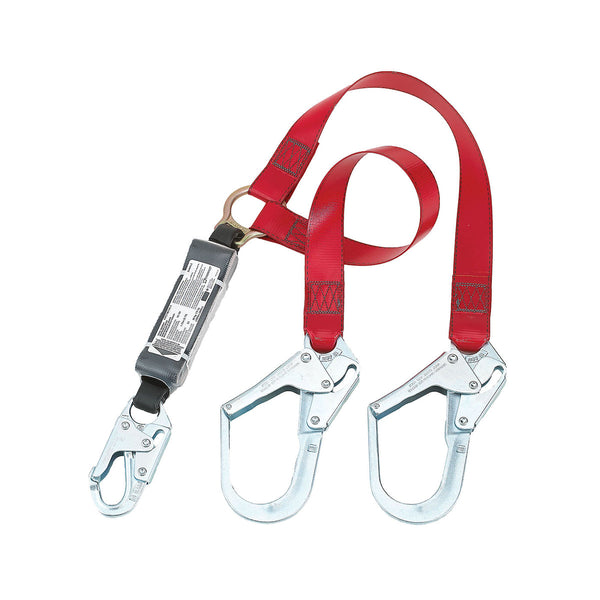 Dynamic - Coated Polyester Double-Leg Fixed Y-Lanyard with Energy Absorber, Snap Hook and Two Rebar Hook Connectors - 1.75"