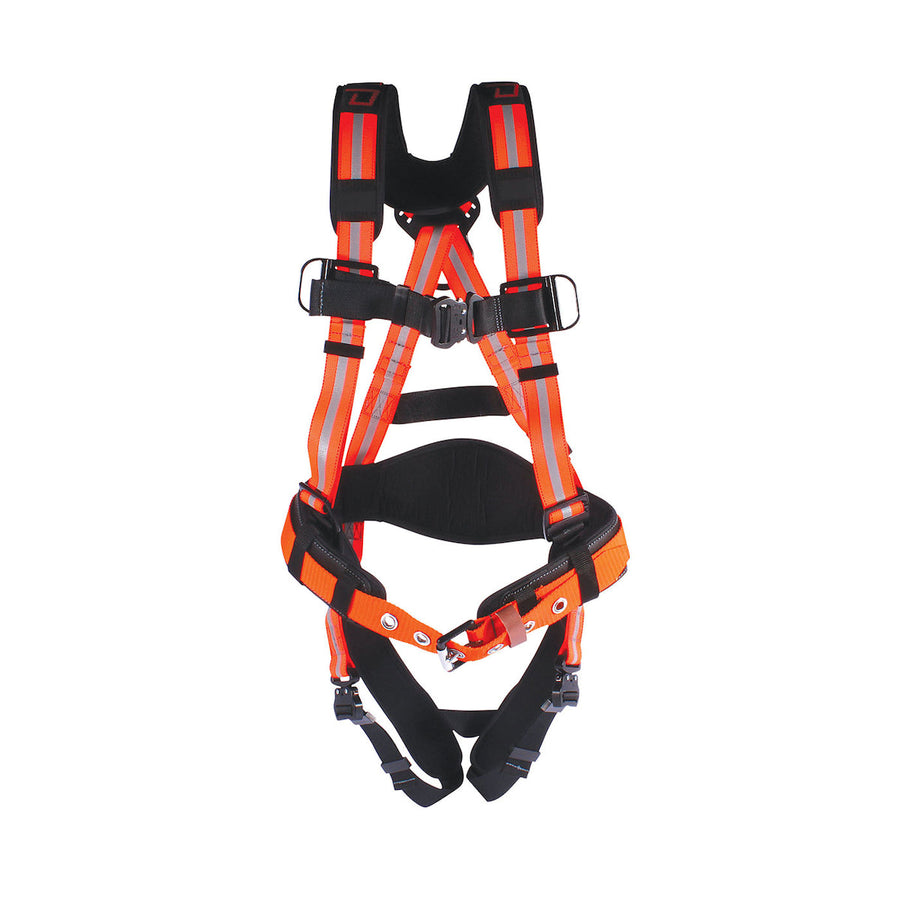 Dynamic Hi-Visibility H-Style Full Body Harness with Aluminum Hardware, Integrated Padding & Tool Belt, Lumbar Support and 5 Points of Adjustment - CSA Group A