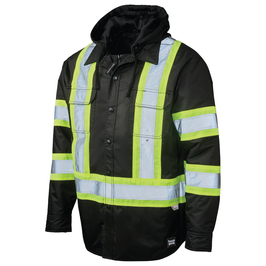 SJ51 - Quilt-lined Hooded Safety Jac-shirt - Black - product image