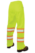 Tough Duck Pull-On Ripstop Packable Safety Rain Pant - Fluorescent Green Back