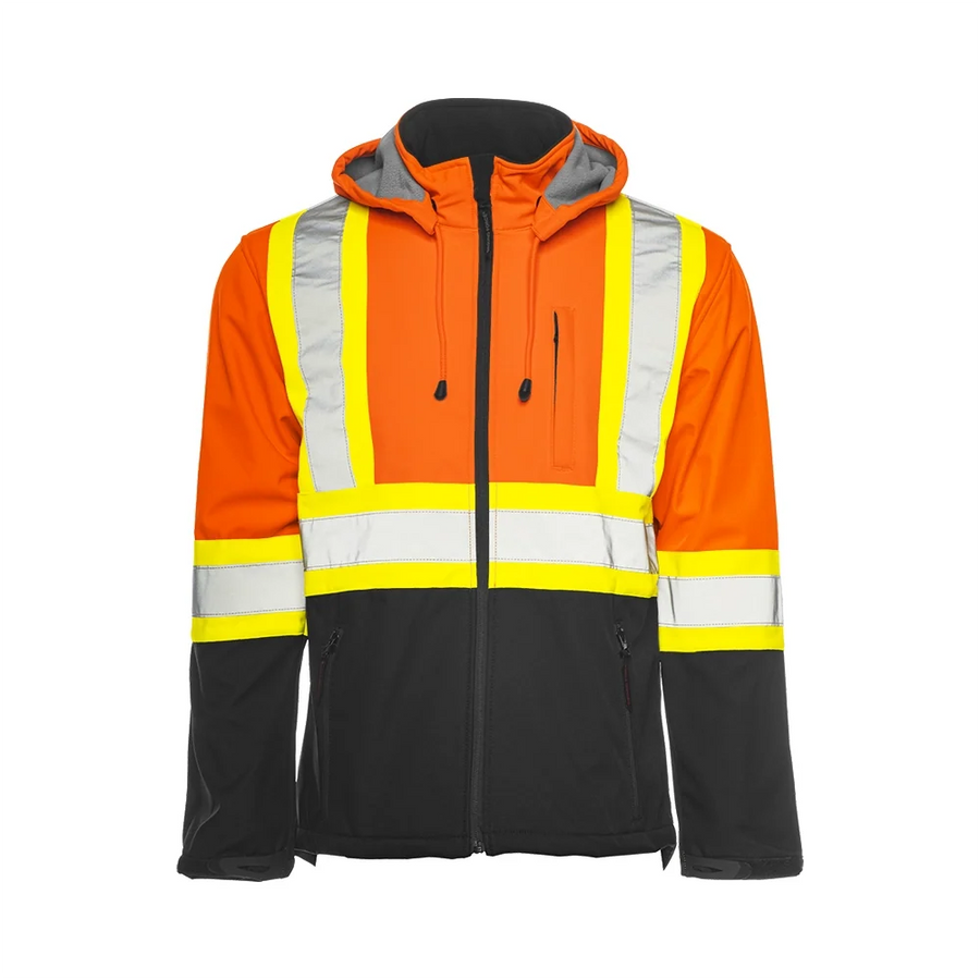 Soft Shell Jacket w/ Detachable Hood, 4" Refl. Tape - Orange - Wasip