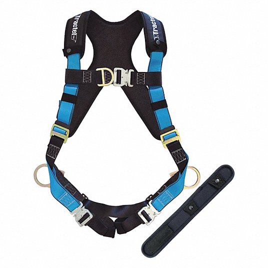 TRACTEL Harness, Full-Body TracX, Leg Pad/CSA Z259.10-12/3 D-Rings, Blue/Black, Unv, PL/AL