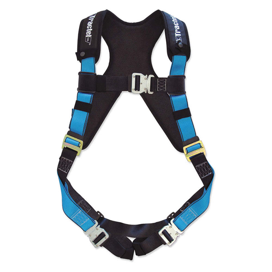 TRACTEL TracX Fall Protection Harness, XL, Shoulder/Leg Pad, Poly Webbing, Quick-Connect, 386lb