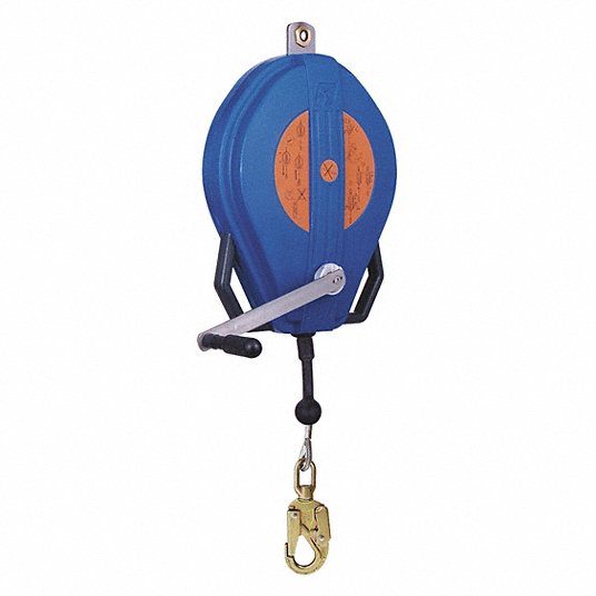 TRACTEL Self-Retract Lifeline, CSA, Capacity 310 lb, Blue, Rope 50 ft L/3/16 in dia, Steel/Plastic/Al/Rubber