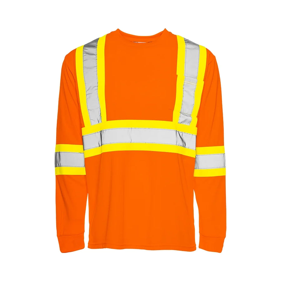 Hi-Vis Polyester Long Sleeve T-Shirt, 4" Refl. Tape - Orange - Wasip