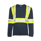 Hi-Vis Cotton Long Sleeve T-Shirt, 4" Refl. Tape - Navy - Wasip