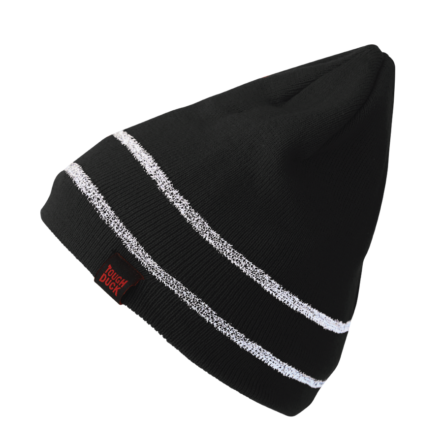 I45816 - Acrylic Knit Cap with Reflective Stripe - Black - product image