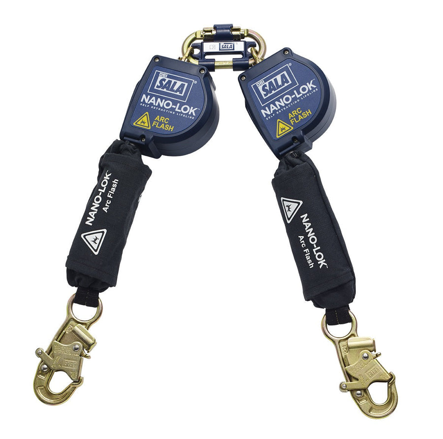 3M DBI-SALA Nano-Lok Arc Flash Self Retracting Lifeline, 3101554, web, twin-leg, quick connect, 8 ft (2.4 m) web