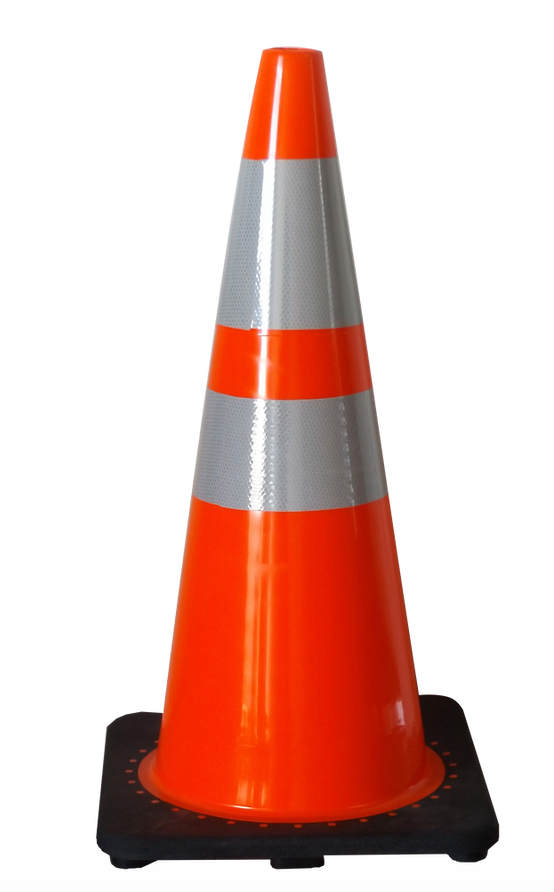 28" PVC Traffic Cone - Upper and Lower Reflective Collar - 1/CS