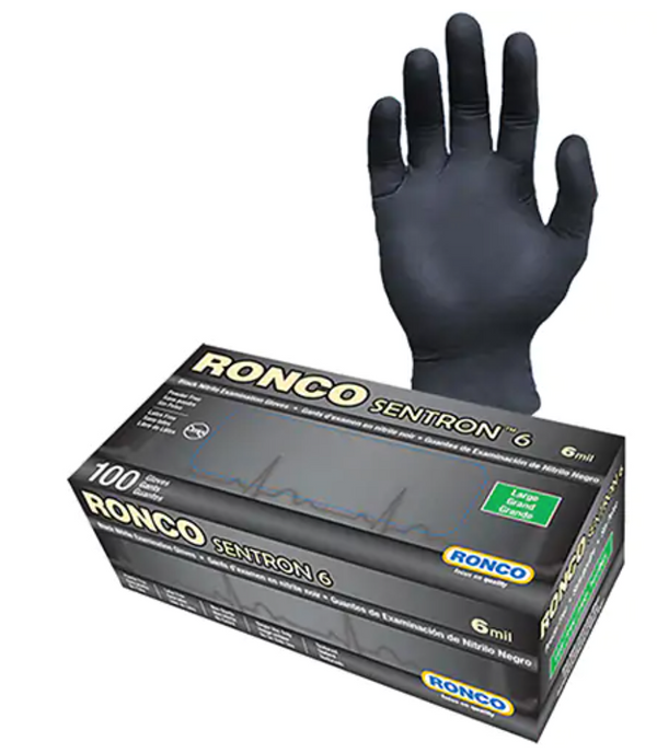 Ronco Sentron™ 6 Disposable Examination Nitrile Gloves 6-mil, Powder-Free-962 -100/BX 10BX/CS